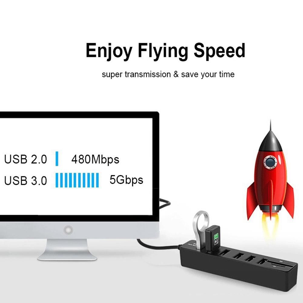 USB Hub 6 Port Expander Adapter USB 20 Hub Multi USB Splitter 20 Hub USB-Hub SDTF Card Reader for PC White