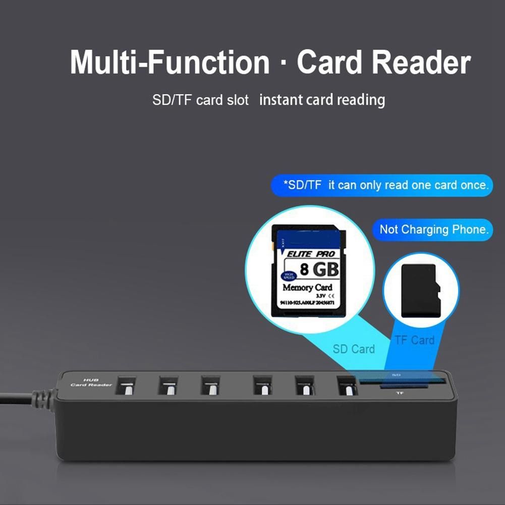 USB Hub 6 Port Expander Adapter USB 20 Hub Multi USB Splitter 20 Hub USB-Hub SDTF Card Reader for PC White