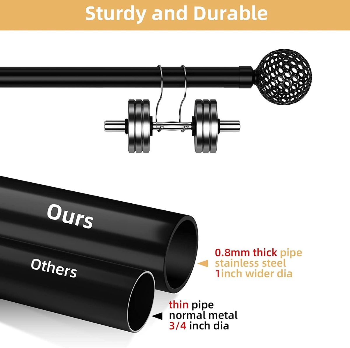CALCHELE Curtain Rod, 1 Inch Black Rods For Windows 30-44"