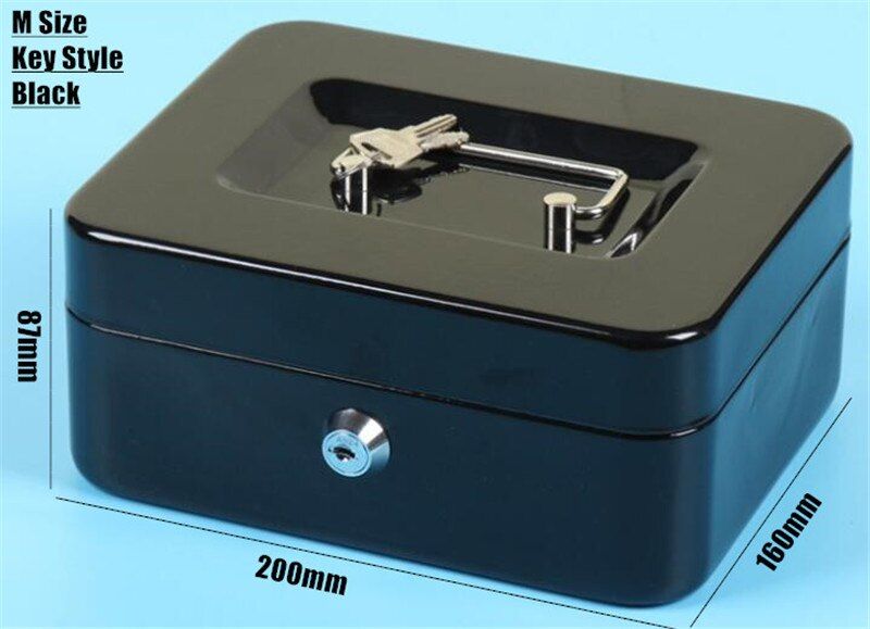 M:20x16cm Metal Mini Safe Box Hidden Secret Safe Key Lock Money Coin Bank Card Jewellery Private Diary Storage Password Locker