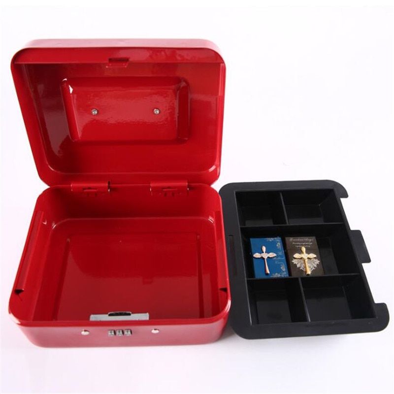 M:20x16cm Metal Mini Safe Box Hidden Secret Safe Key Lock Money Coin Bank Card Jewellery Private Diary Storage Password Locker