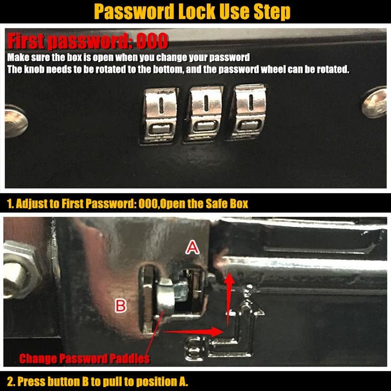 M:20x16cm Metal Mini Safe Box Hidden Secret Safe Key Lock Money Coin Bank Card Jewellery Private Diary Storage Password Locker