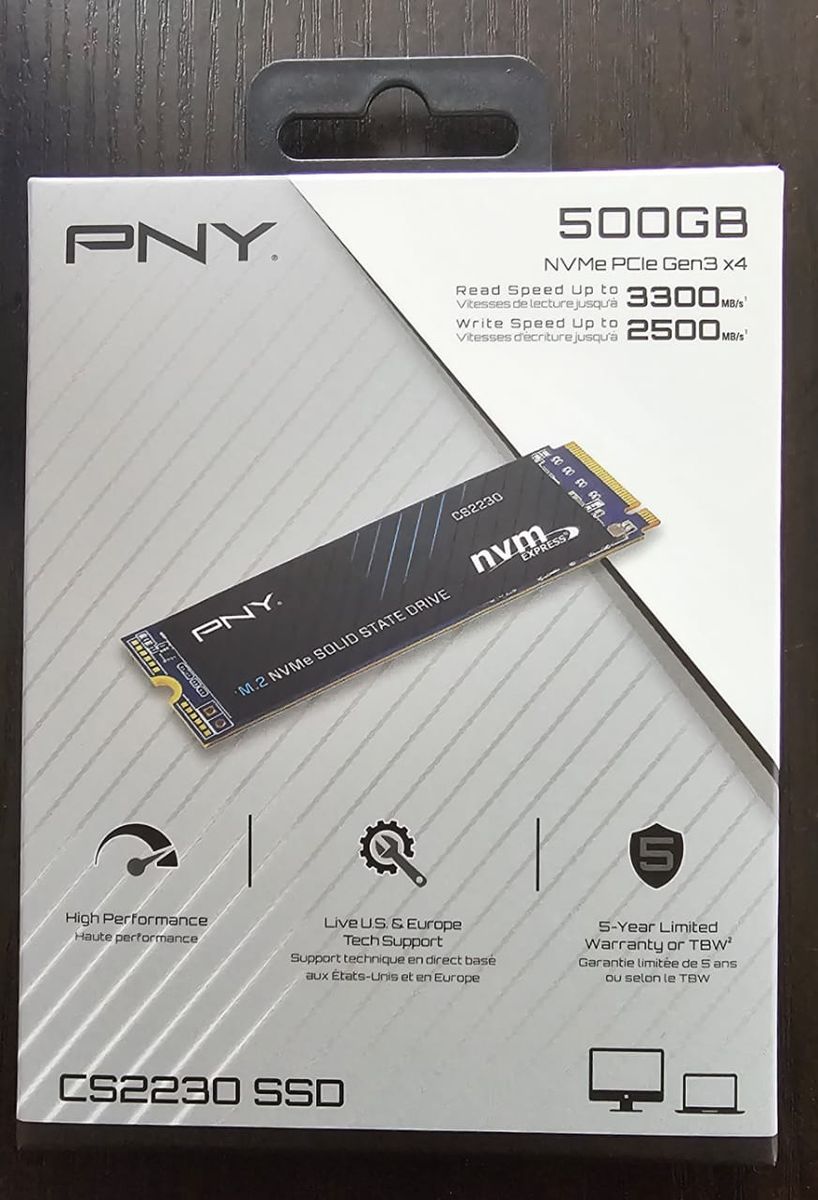 PNY SSD CS 2230 M.2 GEN 3 500 GB, NV Me PCIe Gen 3X4, Read Speed Up To 3300 Mb/ Write Speed Up To 2500 MB/s