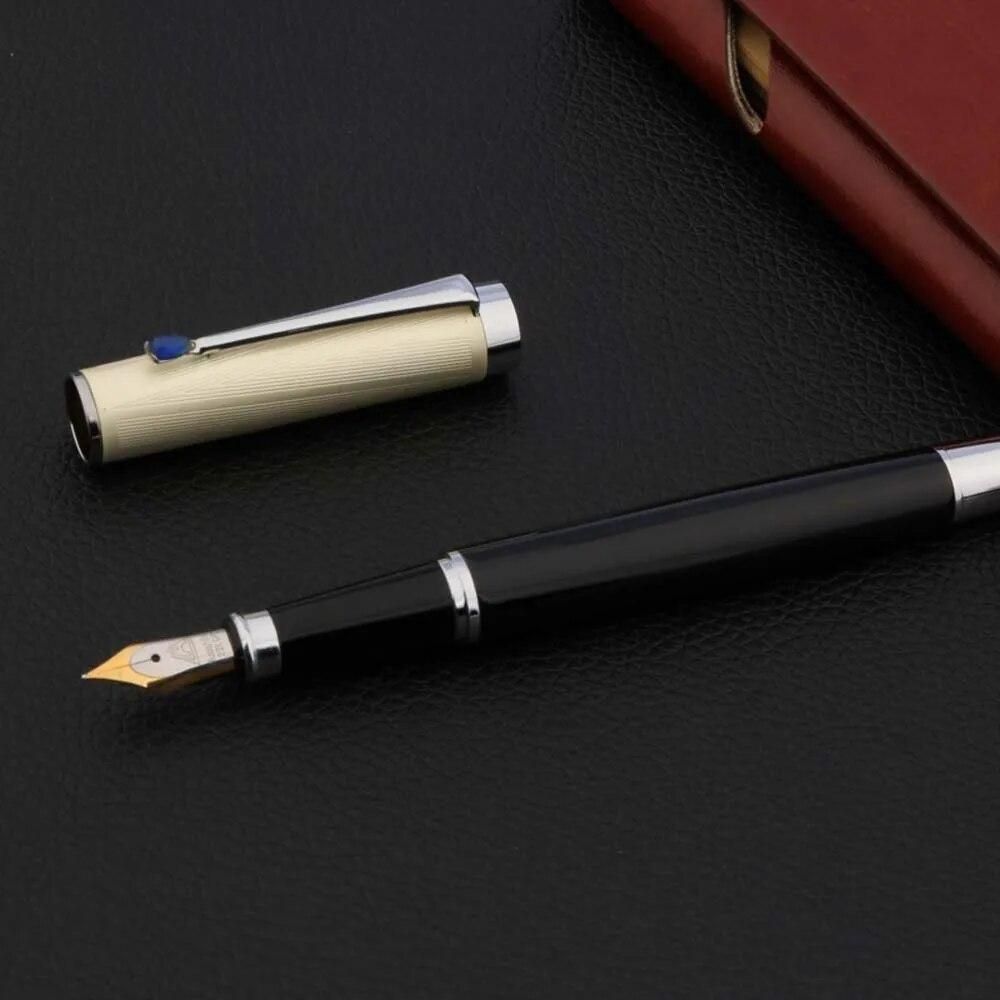 High Quality Brand Black Fountain Pen With Blue Diamond Silver Trim Medium 0.7MM Nib Ink Pens For Writing