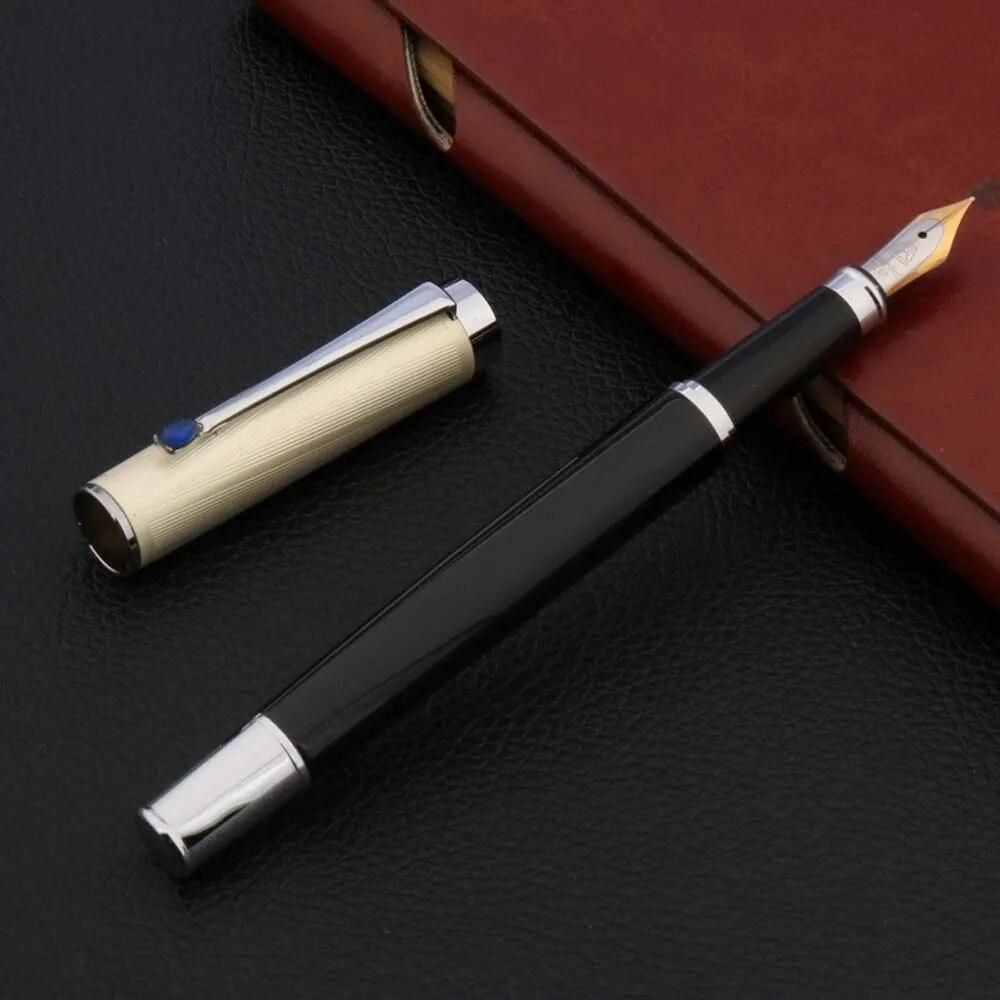 High Quality Brand Black Fountain Pen With Blue Diamond Silver Trim Medium 0.7MM Nib Ink Pens For Writing