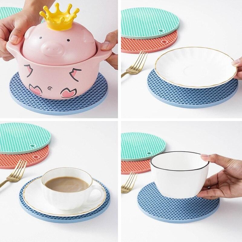 3pcs Round Heat Resistant Silicone Mat Drink Cup Coasters Non Slip Pot Holder