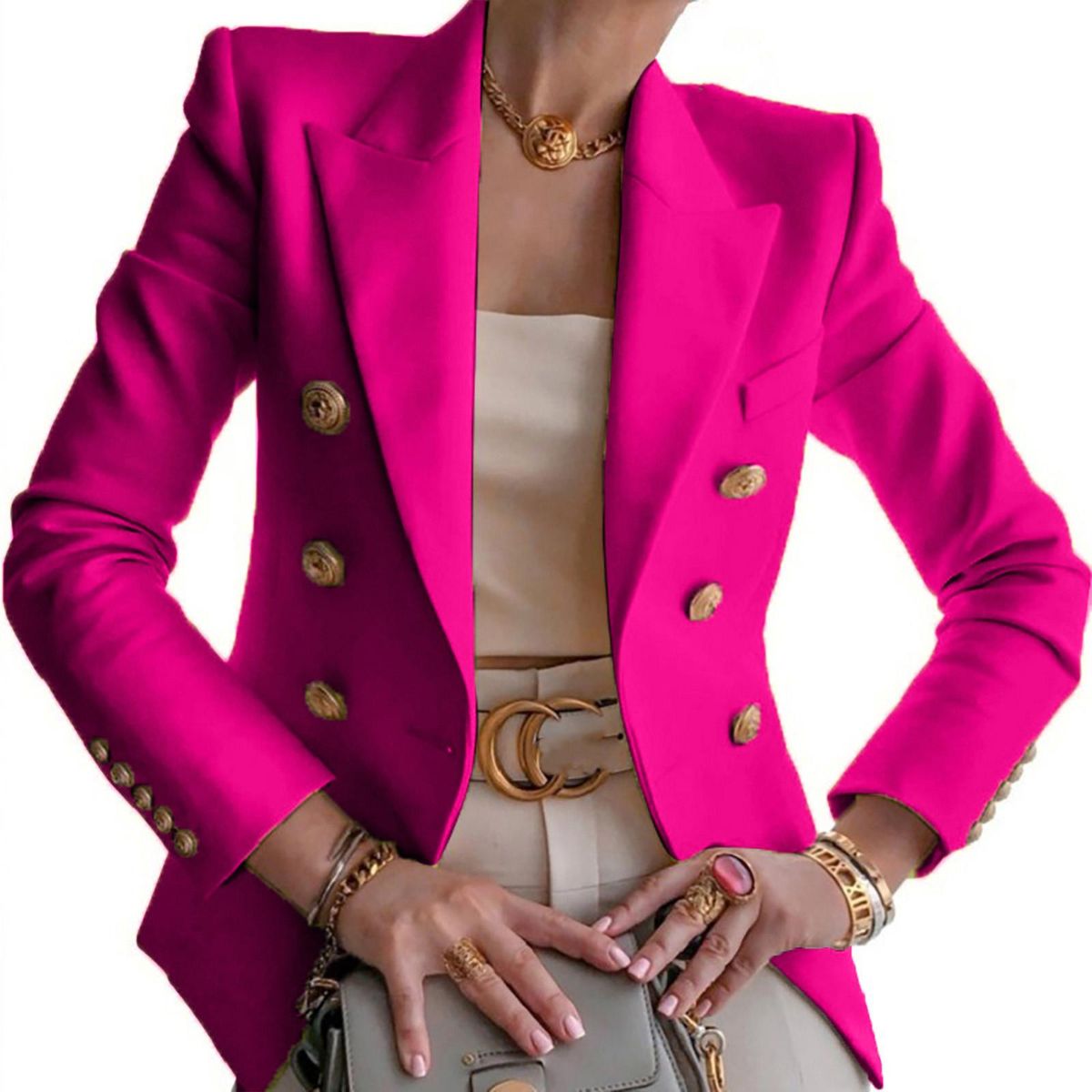 Women Buttons Long Sleeve Solid Office Coat Cardigans Suit Jacket Long