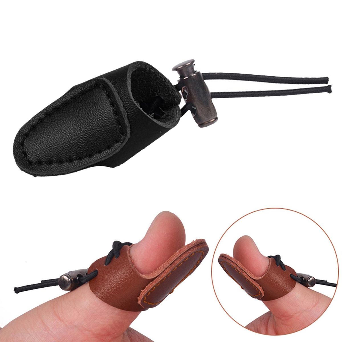 Soft Leather Thumb Ring Arrow Finger Tip Protector Recurve Bow Black