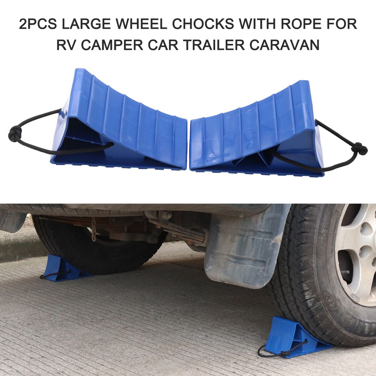 2PCS Large Wheel Chocks With Rope For RV Camper Car Tire