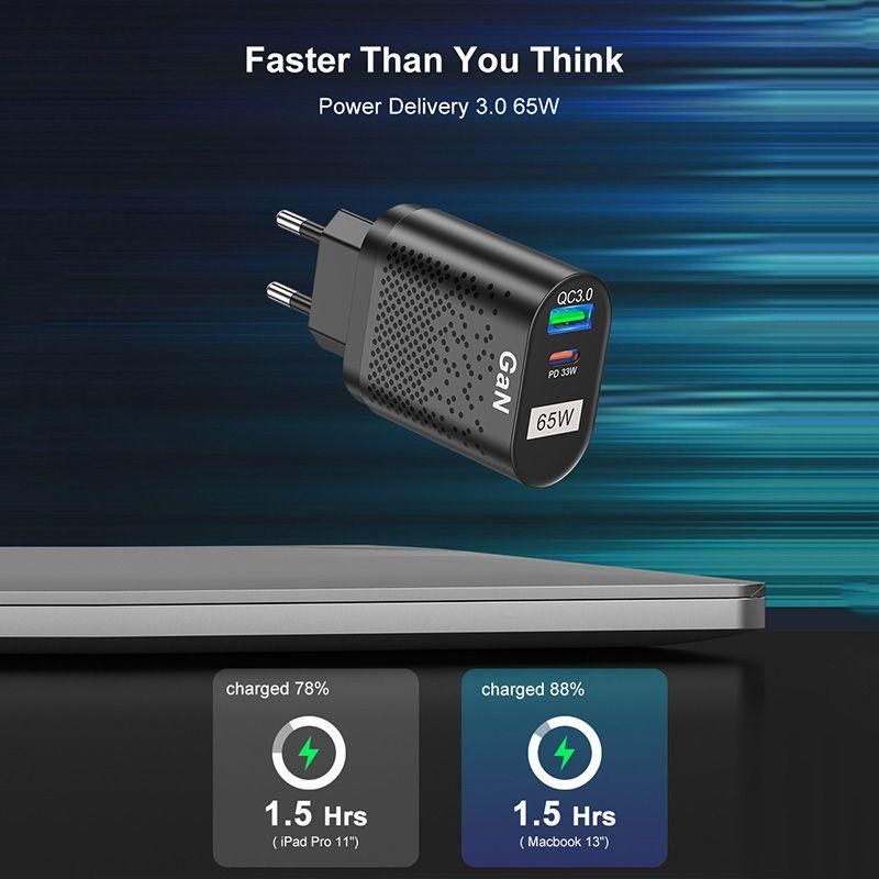 65W GaN Charger Tablet Laptop Fast Charger Type C PD Qui USB