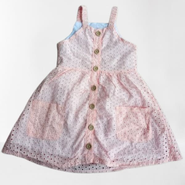 Sleeveless Girls Button Down Hollow Dress - Peach