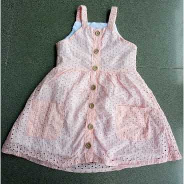 Sleeveless Girls Button Down Hollow Dress - Peach