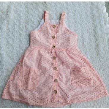 Sleeveless Girls Button Down Hollow Dress - Peach