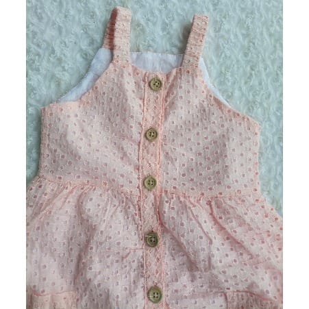 Sleeveless Girls Button Down Hollow Dress - Peach