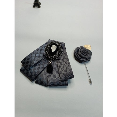 Men's Wedding Bow Tie With Brooch - Grey