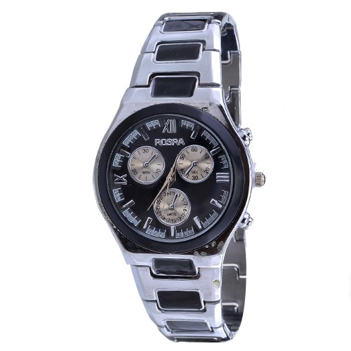 Round Face Black & Silver Wristwatch