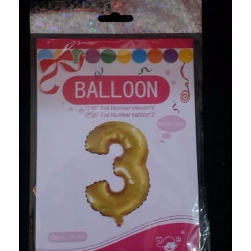 26" Number 3 Foil Ballon - Gold