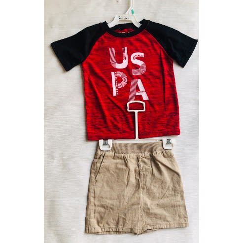 Boys Tshirt And Short Set- Red And Beige