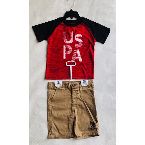 Boys Tshirt And Short Set- Red And Briege