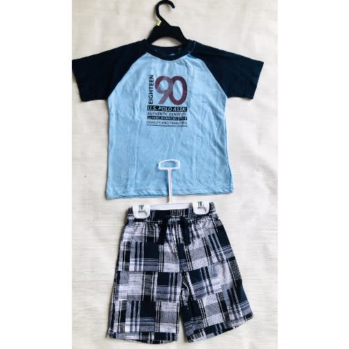 Boys Tshirt And Rope Fastened Short Sets- Blue And Black