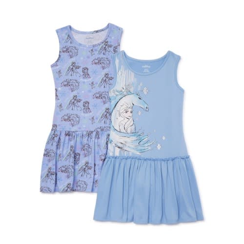 Frozen 2 - Elsa Girls Drop Waist Dress- 2 Pieces - Blue