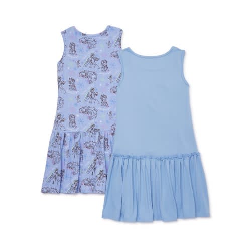 Frozen 2 - Elsa Girls Drop Waist Dress- 2 Pieces - Blue