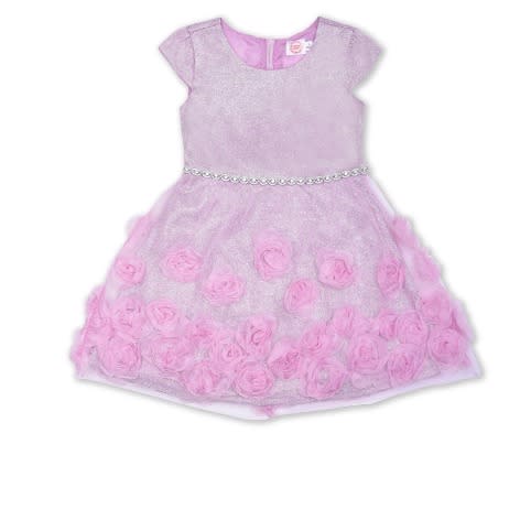 Girls Metalic Rosette Dress Set & Faux Fur Poncho