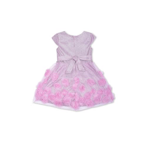 Girls Metalic Rosette Dress Set & Faux Fur Poncho