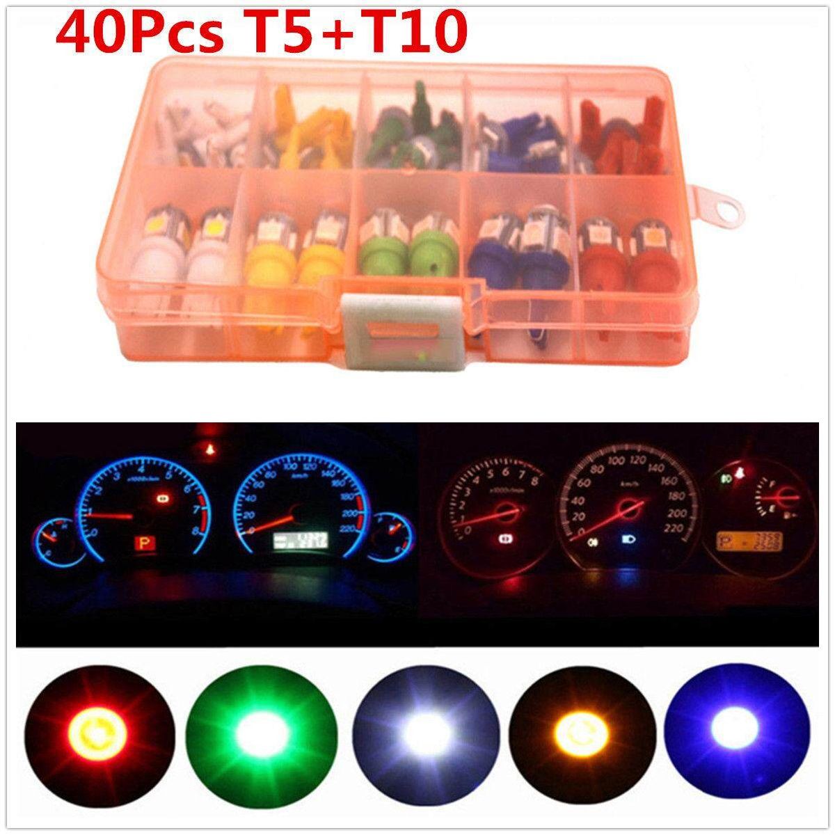 40Pcs T5/T10 5050 SMD Bulbs Dashboard Instrument Panel LED Light Lamp
