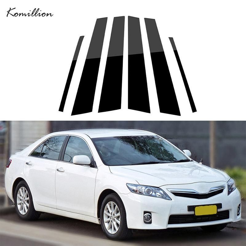 6Pcs Car Door Window Pillar Posts Trim Cover Sticker Glossy Blafor Toyota Camry 2007 2008 2009 2010 2011