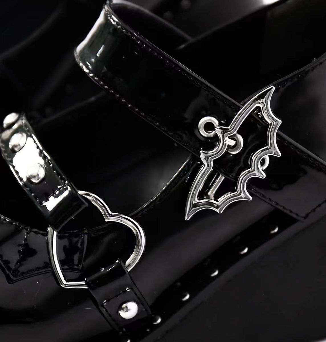(Black)Mary Jane Shoes Sweet Cute Women Pumps Wedge Heels Platform Shoes Women Gothic Girls Lo JIN