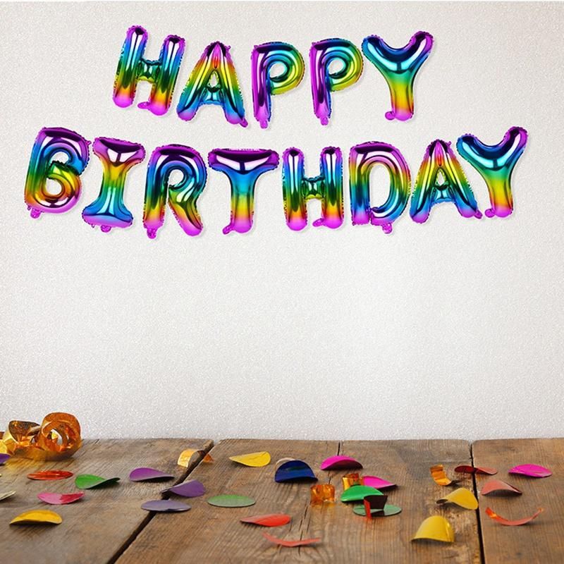 Aluminum Foil "Happy Birthday" Letter Balloon Set 16 Inch Birthday Party Decor Balloons-Gold