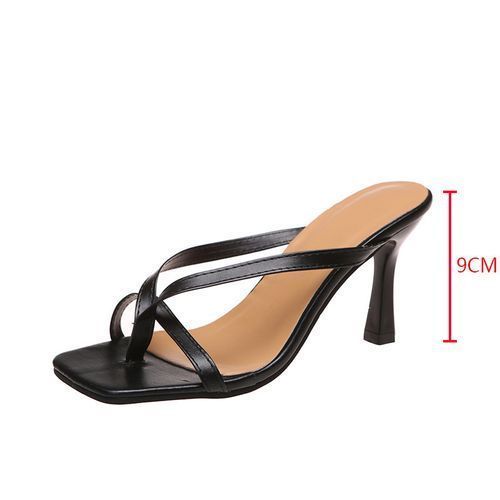 2022 Summer French Fashion Leather Thick Heel  High-heeled Women's Sandals