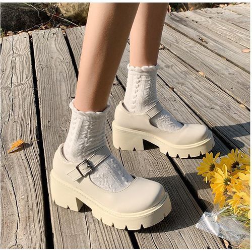 Female Mary Jane Shoes Lolita Japanese Style Retro Girl High Heel Platform White