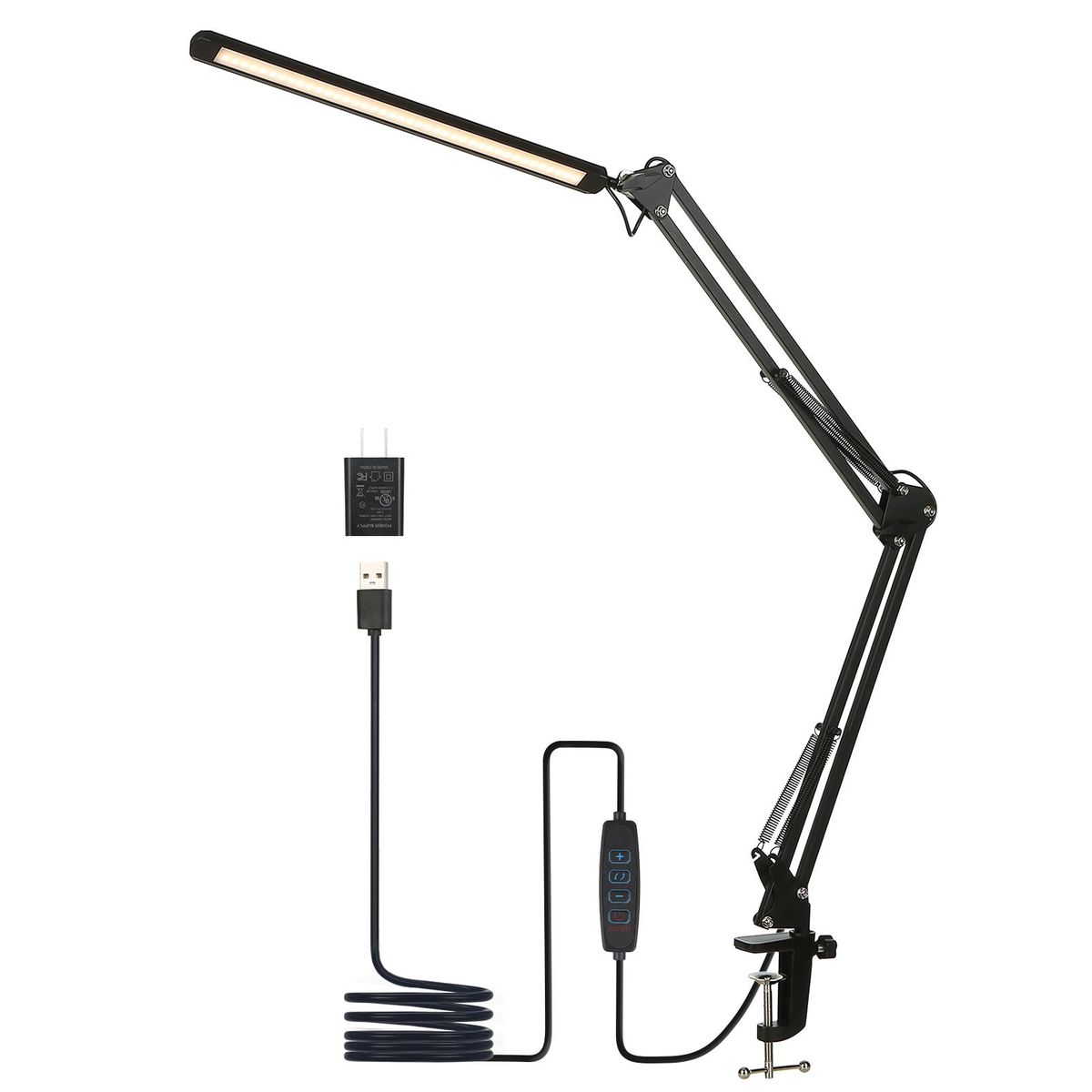 Tomshine LEDs Desk Lamp with Clamp Eye-Caring Dimmable Reading Light 3 Color Modes & 10 Brightness Levels 1 Min Memory Function Swing Arm Lamp for Study Office