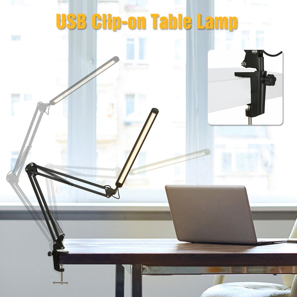 Tomshine LEDs Desk Lamp with Clamp Eye-Caring Dimmable Reading Light 3 Color Modes & 10 Brightness Levels 1 Min Memory Function Swing Arm Lamp for Study Office