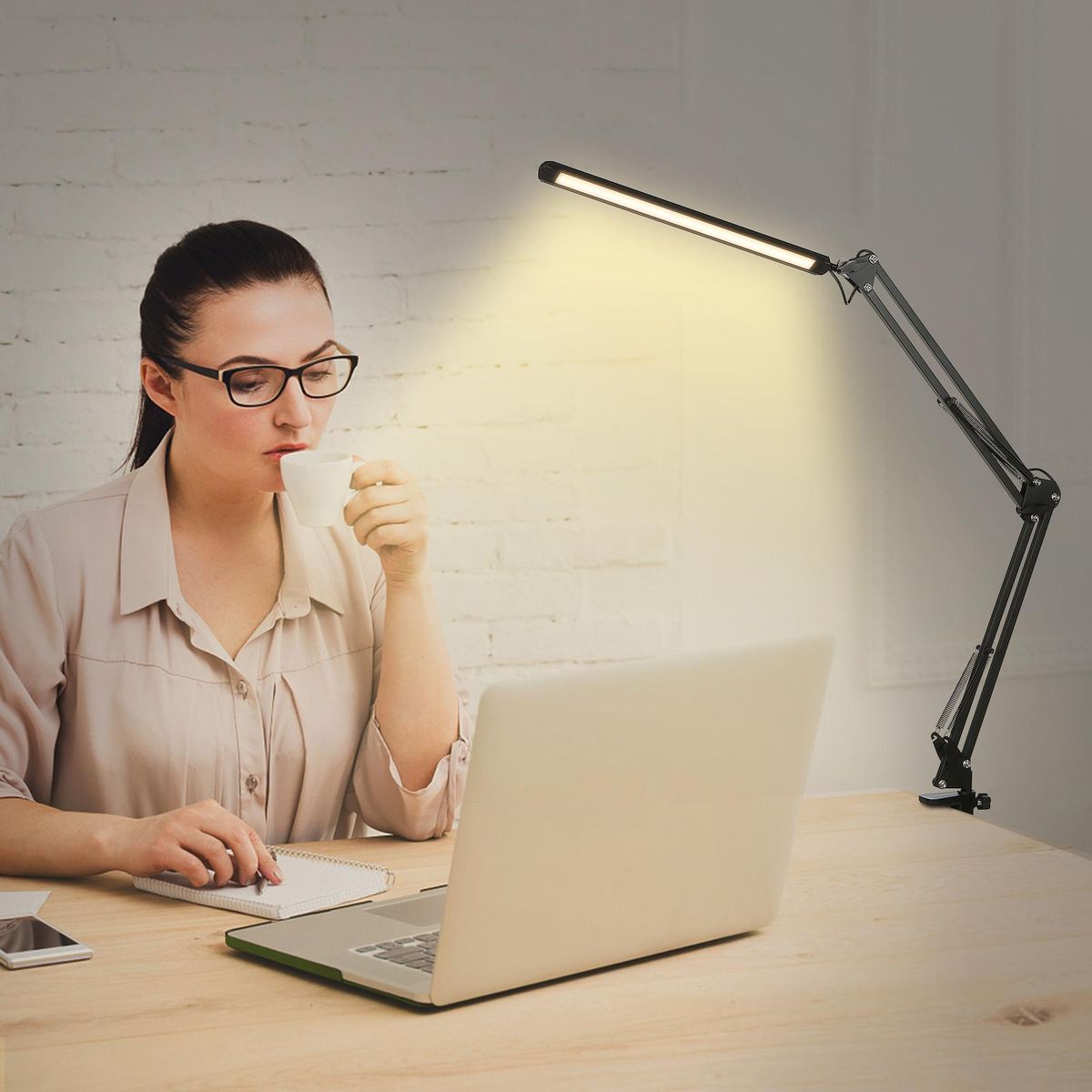 Tomshine LEDs Desk Lamp with Clamp Eye-Caring Dimmable Reading Light 3 Color Modes & 10 Brightness Levels 1 Min Memory Function Swing Arm Lamp for Study Office