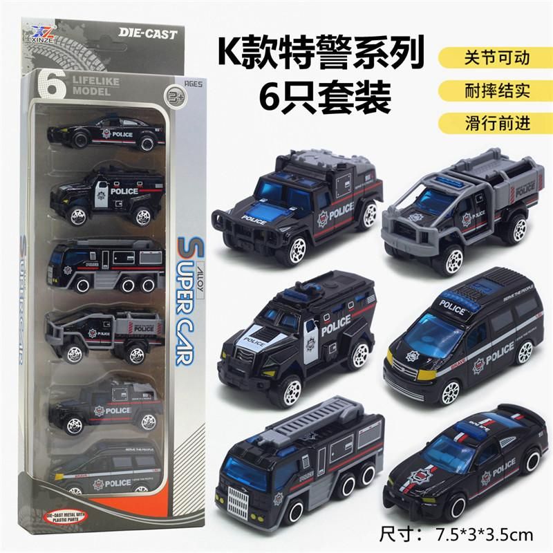 6pcs Alloy 1:64 Engineering Vehicle Model Set Excavator Roller Forklift Model Transparent gift box  boy engineering car set
