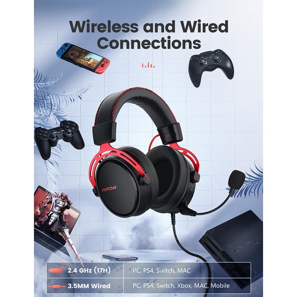 Mpow Air 2.4G Wireless Gaming Headset for PS5/PS4/PC Computer Headphone with Noise Cancelling Mic USB Transmitter for PC Gamer