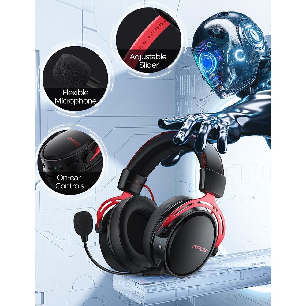 Mpow Air 2.4G Wireless Gaming Headset for PS5/PS4/PC Computer Headphone with Noise Cancelling Mic USB Transmitter for PC Gamer
