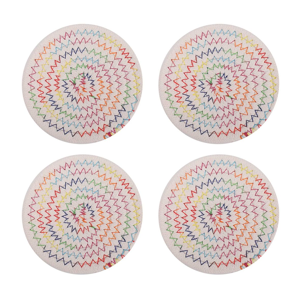 4Pcs Coasters Set, Pure Cotton Rainbow Thread Weave Round Drink Hot Pads Mats Coasters,Insulation Pads,Protect Furniture From Excess Condensation & Scratch