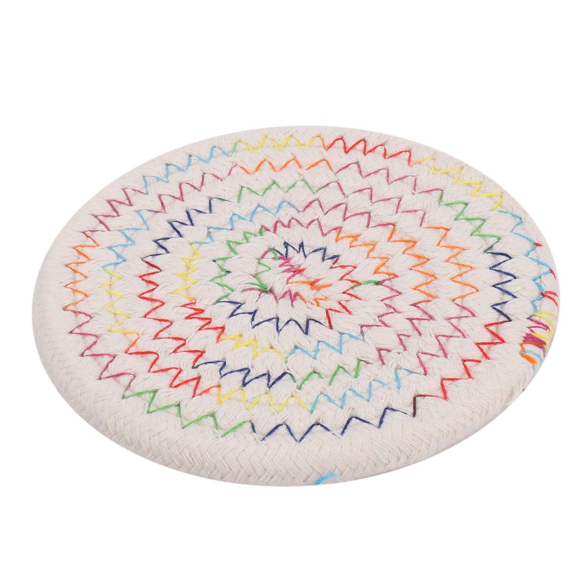 4Pcs Coasters Set, Pure Cotton Rainbow Thread Weave Round Drink Hot Pads Mats Coasters,Insulation Pads,Protect Furniture From Excess Condensation & Scratch
