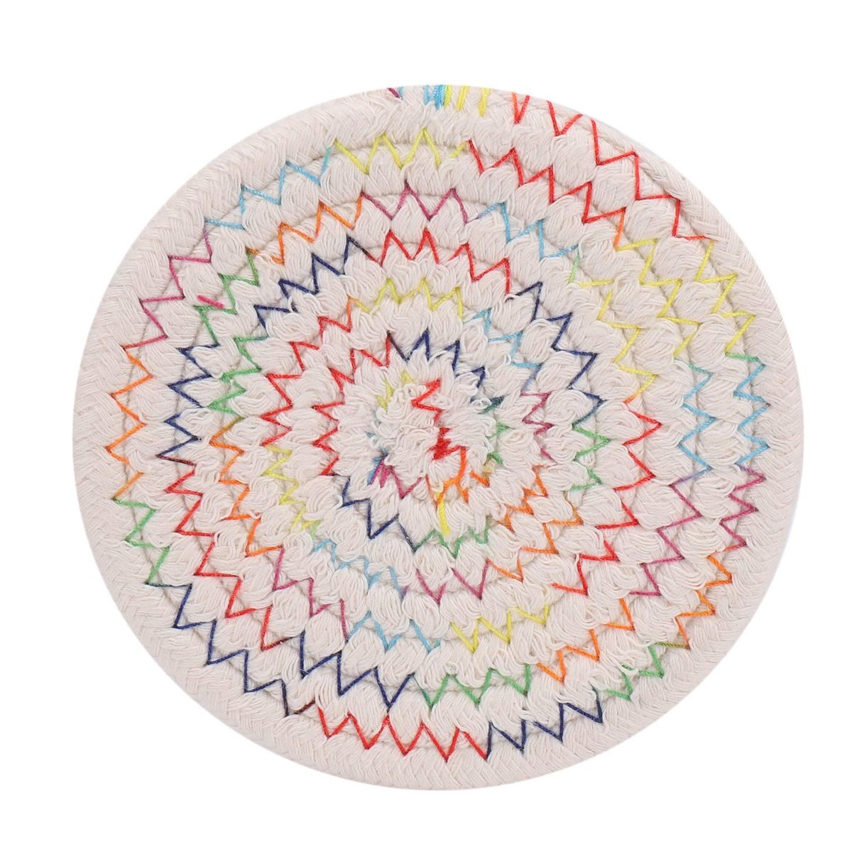 4Pcs Coasters Set, Pure Cotton Rainbow Thread Weave Round Drink Hot Pads Mats Coasters,Insulation Pads,Protect Furniture From Excess Condensation & Scratch