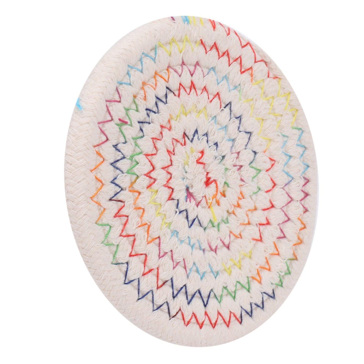 4Pcs Coasters Set, Pure Cotton Rainbow Thread Weave Round Drink Hot Pads Mats Coasters,Insulation Pads,Protect Furniture From Excess Condensation & Scratch