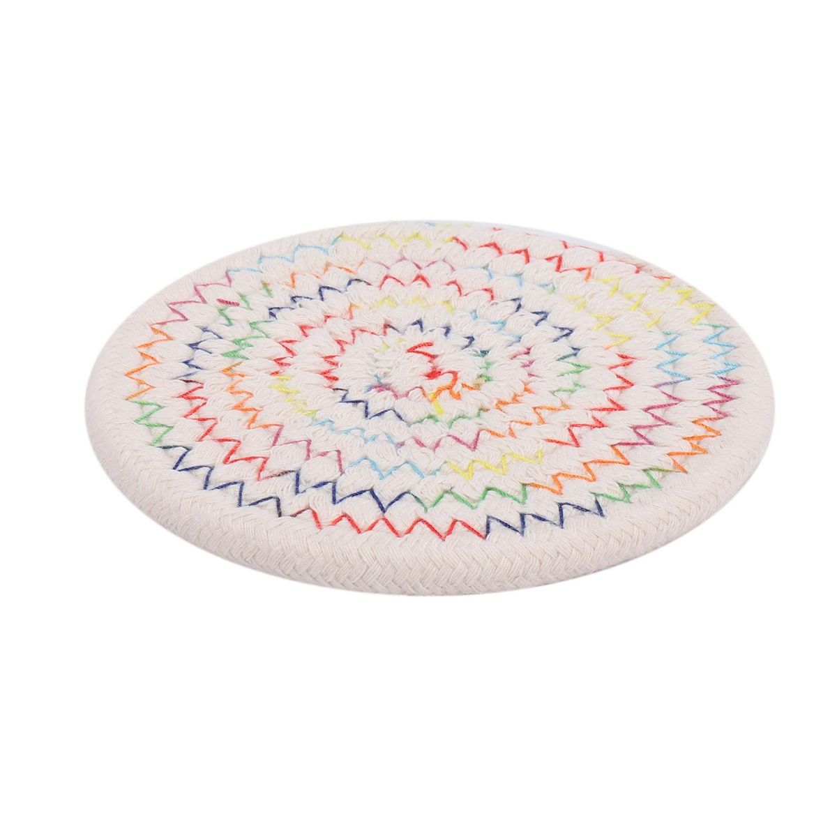 4Pcs Coasters Set, Pure Cotton Rainbow Thread Weave Round Drink Hot Pads Mats Coasters,Insulation Pads,Protect Furniture From Excess Condensation & Scratch
