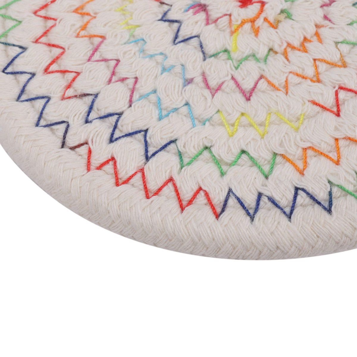 4Pcs Coasters Set, Pure Cotton Rainbow Thread Weave Round Drink Hot Pads Mats Coasters,Insulation Pads,Protect Furniture From Excess Condensation & Scratch