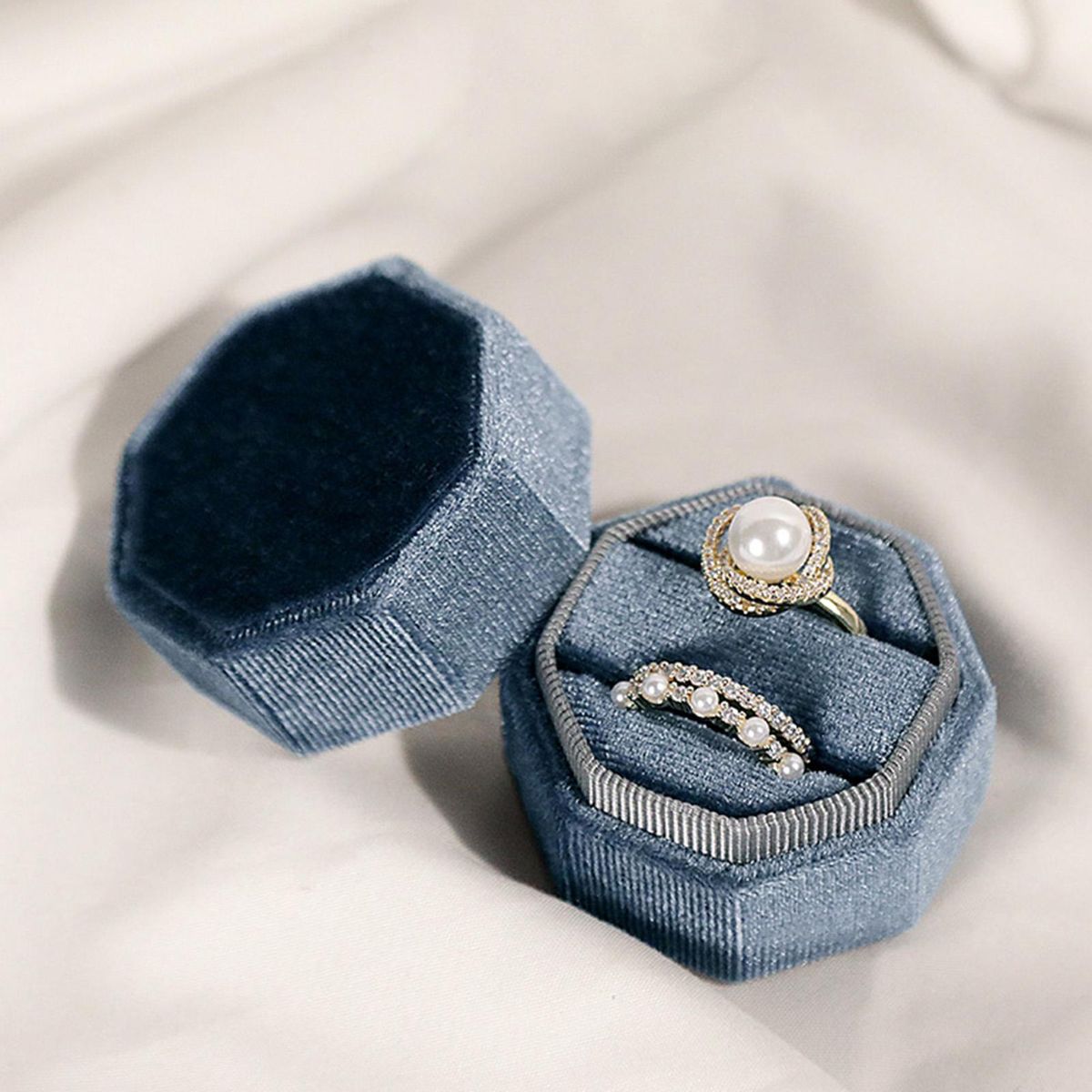 Jewelry Box Couple Rings Box Dressing Table Jewelry Organizer Blue
