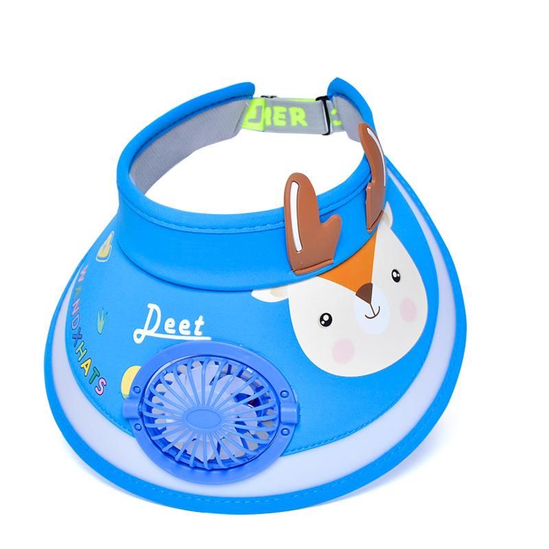 Cartoon Kids Visor Hat with USB Rechargeable Mini Fan Cap for Age 3-10 Years