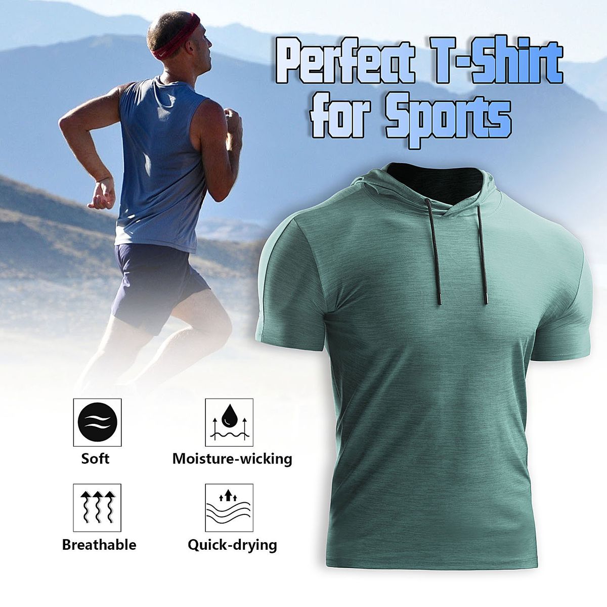 3PCS Men Summer Sports T-Shirt Solid Color Hooded Short