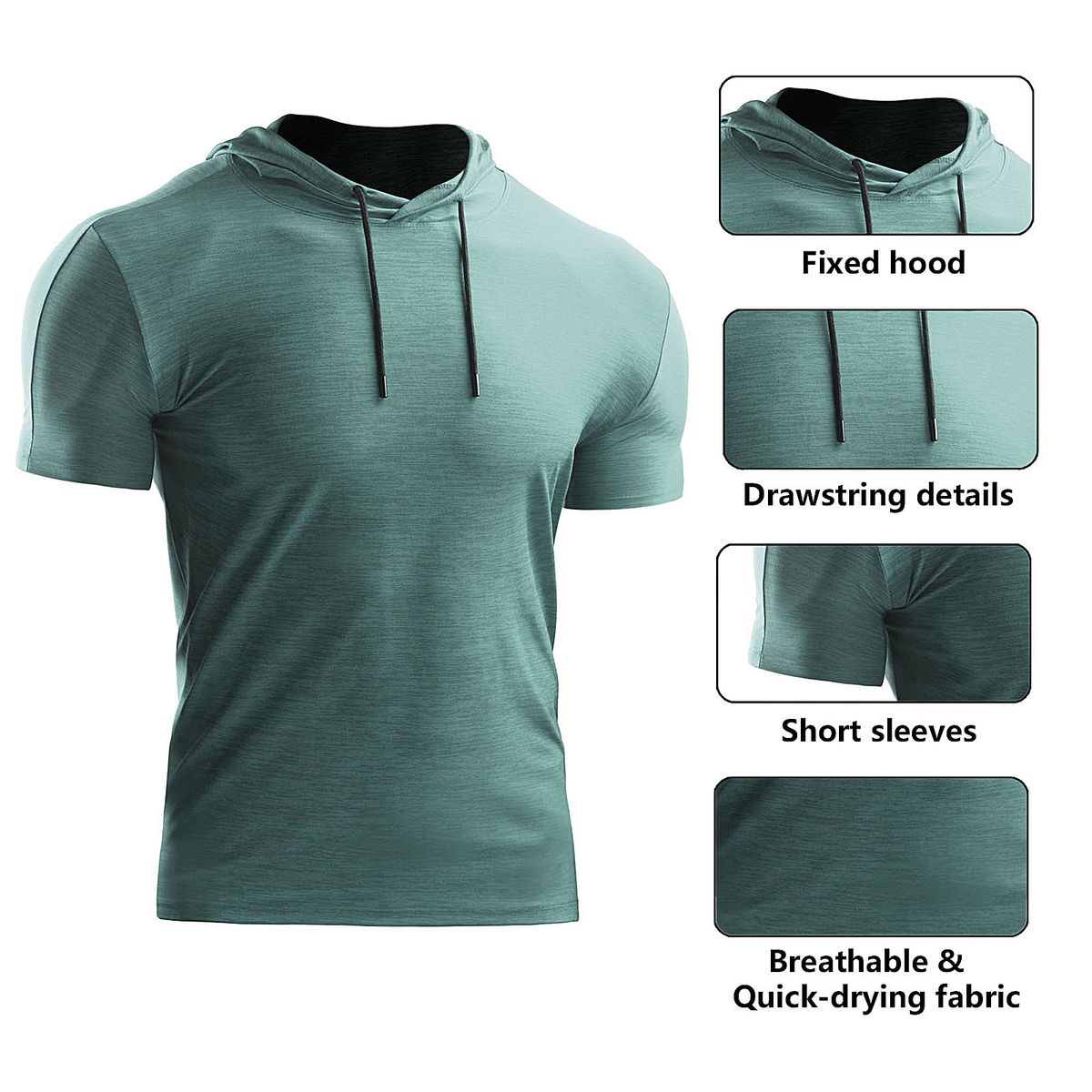 3PCS Men Summer Sports T-Shirt Solid Color Hooded Short